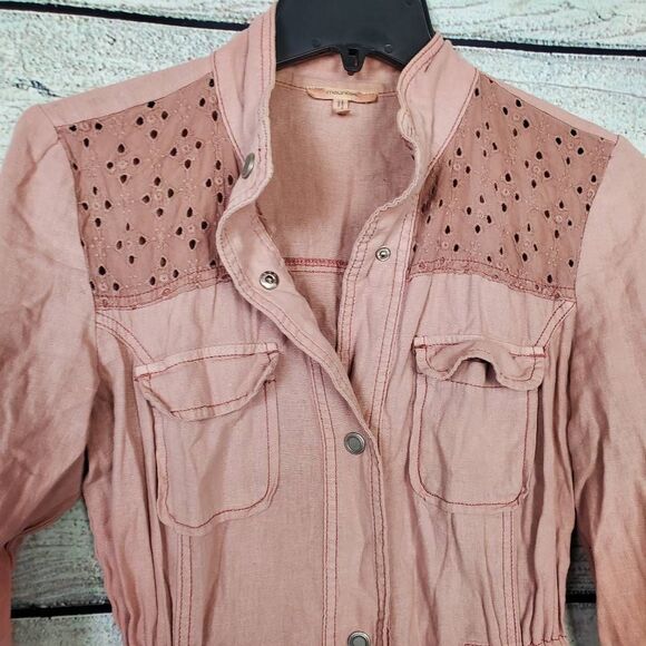Maurices Linen Blend Utility Jacket Women’s XS Pink Eyelet Detail Pockets - Picture 4 of 8